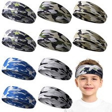 10 Pieces Boys Athletic Sweatbands 16 Inch Elastic Wicking Camouflage Style