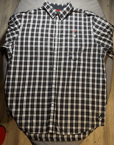 10.Deep Shirt Men’s 3XL Plaid Black White Red Woven Long Sleeve Button-Up