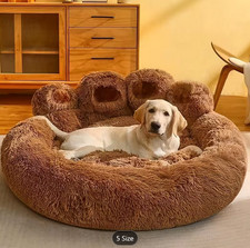 Coffee Colored Cute Bear Paw Shaped Dog Bed And Cat Bed, Calm Donut Pet Bed,Warm