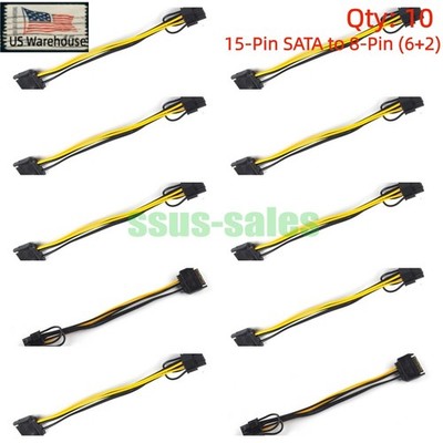lot 15Pin SATA to PCIE 8Pin(6+2) GPU Power Cable PCI-E Card Power Cord 20cm
