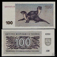 LITHUANIA 10 TALONAS P-42 1992 x 1 Pcs HORSE Otters PREEURO UNC BANKNOTE Ex-USSR