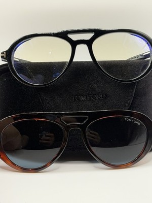 Tom Ford FT 5760 B 001 Shiny Black Blue Light Blocking Eyeglasses With Clip-On.