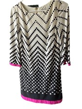 Eliza J Shift Dress Size 4 Border Geometric Print Pink Black White Lined 16” Zip