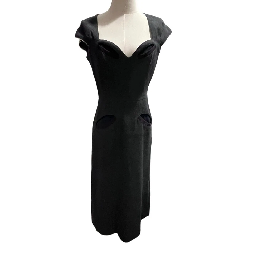 Vestido Lápiz Midi Lana Cuello Corazón Gris Vintage Diseñador Prada Talla 46/Lg/14 Foto 2 de 4