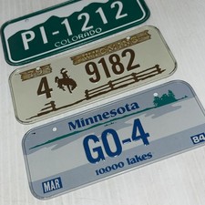 Lot Of 3 Vtg Bike Tag Mini License Plate Colorado Wyoming 79 Minnesota 84 /66j