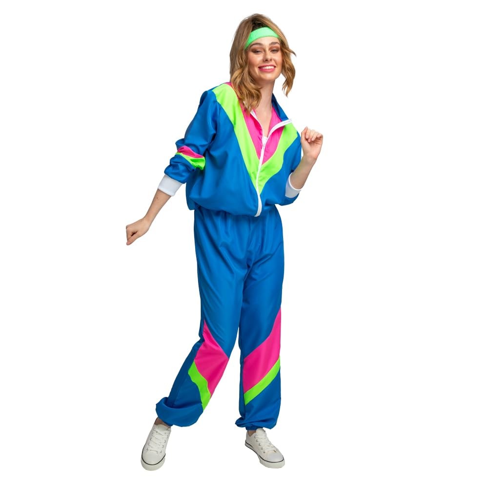 Womens 80s Shell Suit Costume Retro Neon Tracksuit Fancy Dress