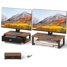 Dual Monitor Stand Riser with Drawers, Desk Organizers for 2 Monitors, Deskto...