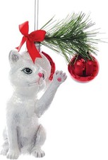 Kurt Adler Noble Gems  White Christmas Cat Glass Ornament NB1141