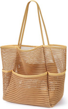 Beach Bag with Mini Pocket, Summer Beach Tote Bags for Women Large Foldable Mesh