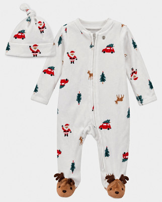 Just One You Newborn Footed Zip Sleeper & Hat 2pc Set Santa Christmas