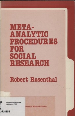 Meta-analytic Procedures For Social Research Rosenthal, Robert:
