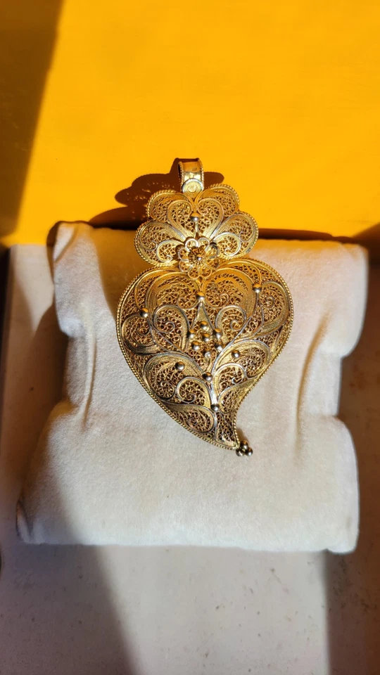 Pendente filigrana argento 925 dorato - Sacro cuore di Gesù - antico - Immagine 2 di 4