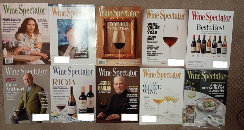 Wine Spectator (Lot of 10) Magazines Nov 2024 through Aug 2025 - Labels Removed