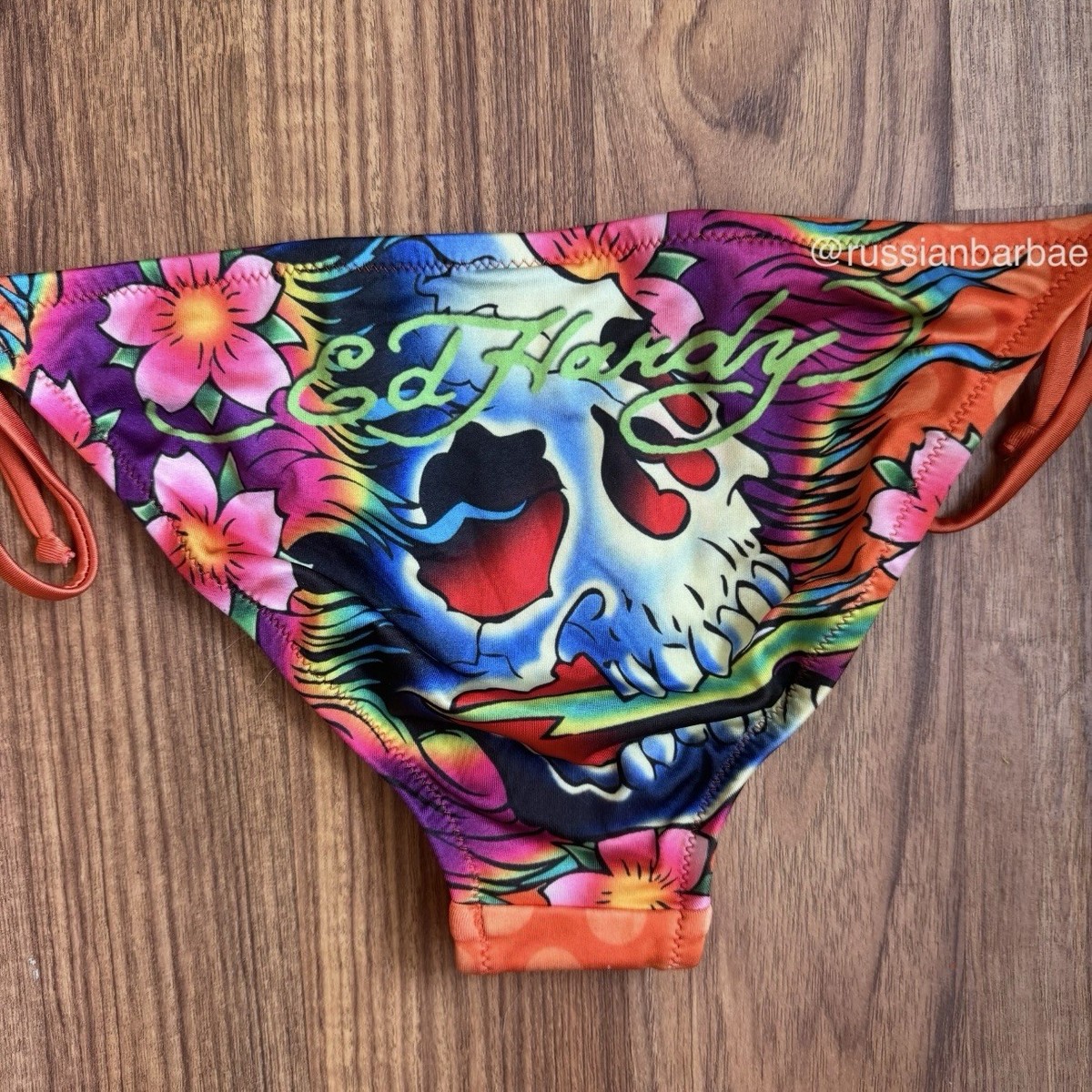 ED HARDY Vintage Y2K Rare Yellow Orange Floral Skulls String