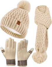 Kids Winter Hat Gloves Scarf Set, Girls Boys Toddler Winter Hat Beanie Pom Knitt