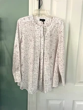 Donna Karan Silk Polka Dot Button Closure Long Sleeve Blouse Size M