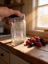 Vintage Atlas Strong Shoulder Mason Jar 5.5&rdquo; Clear Glass w Zinc Milk Glass Lid