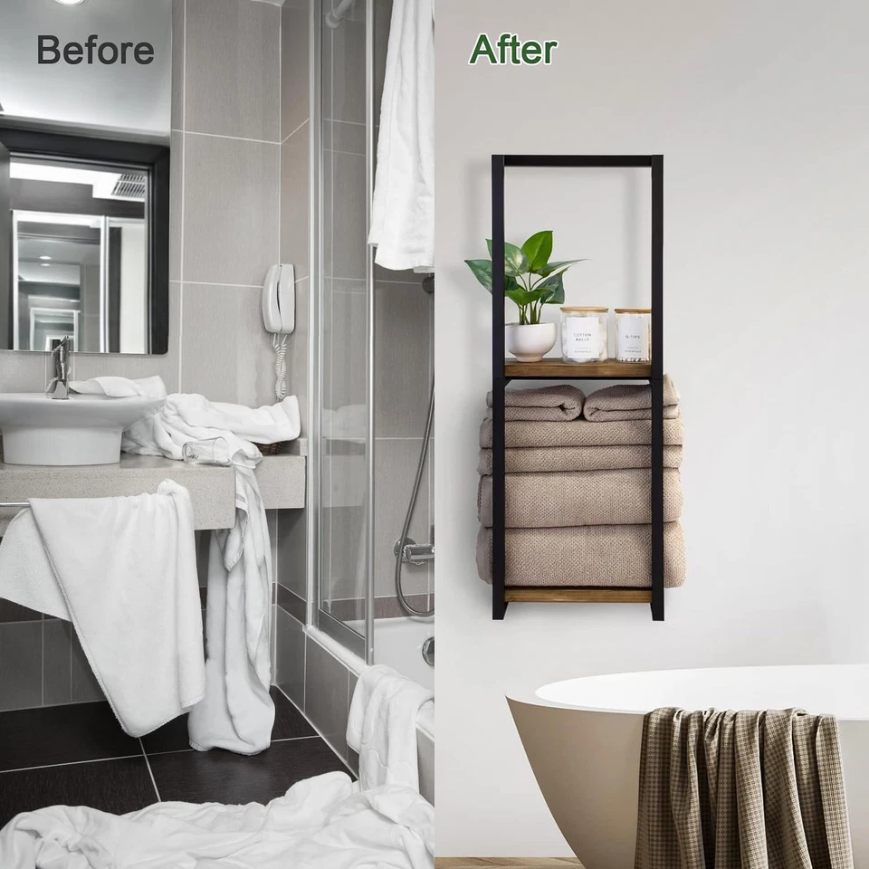 Handtuchhalter Rack Badezimmer Handtuchregal Wandregal Finish Ständer Schwarz - Bild 2 von 4