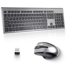 Wireless Keyboard, Mouse Combo, 17in Full Size, 2.4G USB, Slim, Black Gray, PC