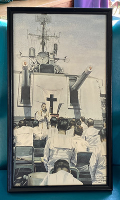 Services on the USS Forrest B Royal 6th Fleet Print At Peace With God Louis Kaep