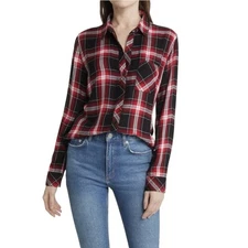 Rails Hunter Plaid Red Black White Shirt Button down Long Sleeve Rayon Small