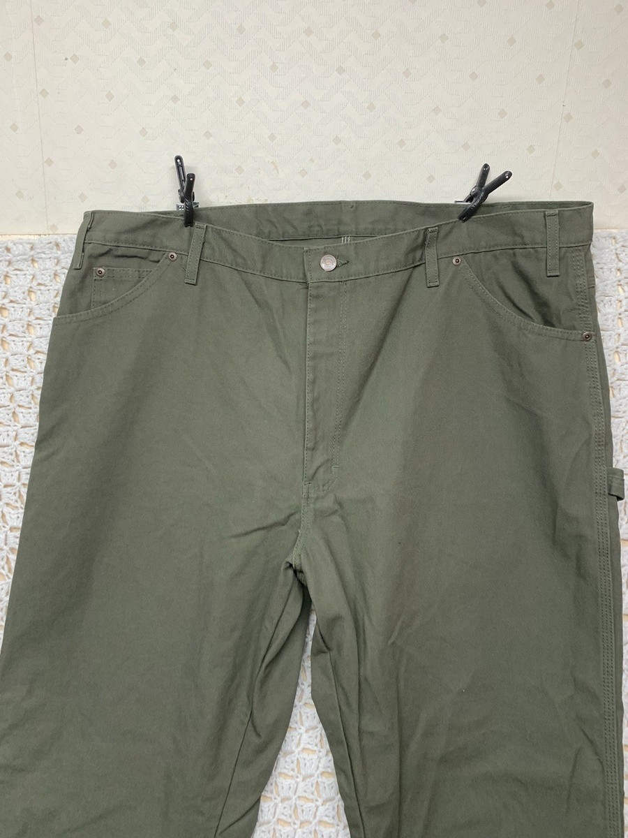 Dickies Carpenter Canvas Pants Mens 42x32 Olive Green Straight Leg