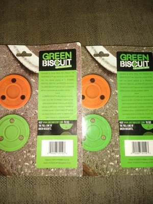 Lot of 2 Green Biscuit Hockey Puck Pack, Original Off Ice Hockey Puck/Snipe New
