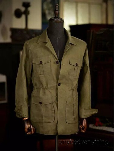 Men's 100% Linen Safari Pockets Hunting Coat Jacket Casual Breathable Retro Tops - Picture 2 of 29