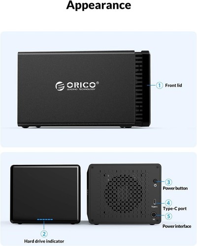 ORICO 5 Bay 3.5in USB C/USB3.0 External Hard Drive Enclosure Magnetic up tp 80TB - Picture 21 of 31