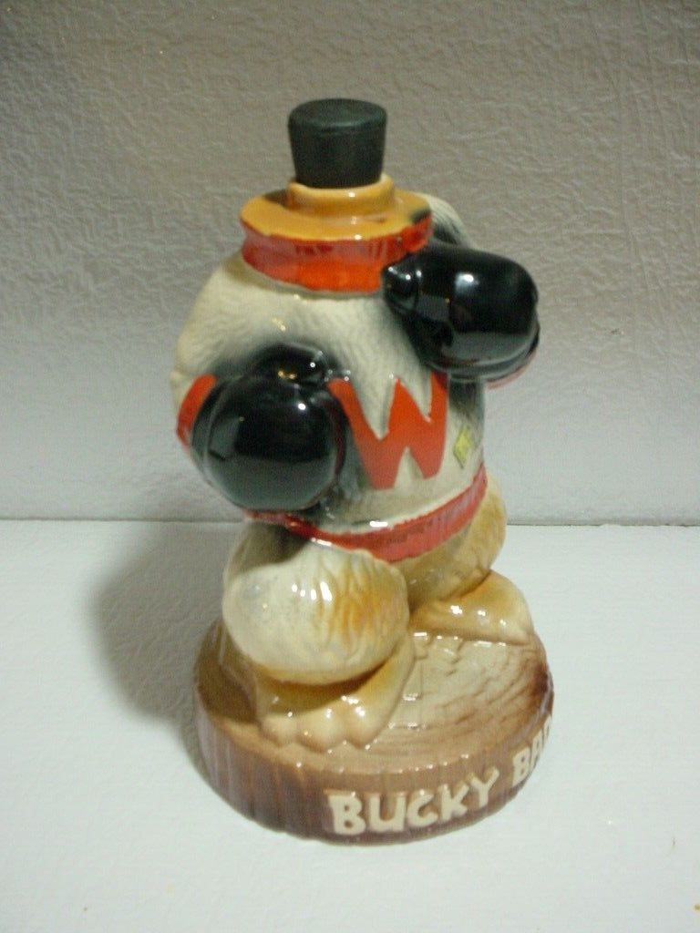 1973 "BOXER" BUCKY BADGER EZRA BROOKS LIQUOR BOTTLE DECANTER, WISCONSIN