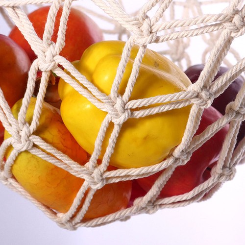 Macrame Woven Fruit Hammock Holder Cotton Under Cabinet Hanging Net Basket DS - Picture 9 of 14