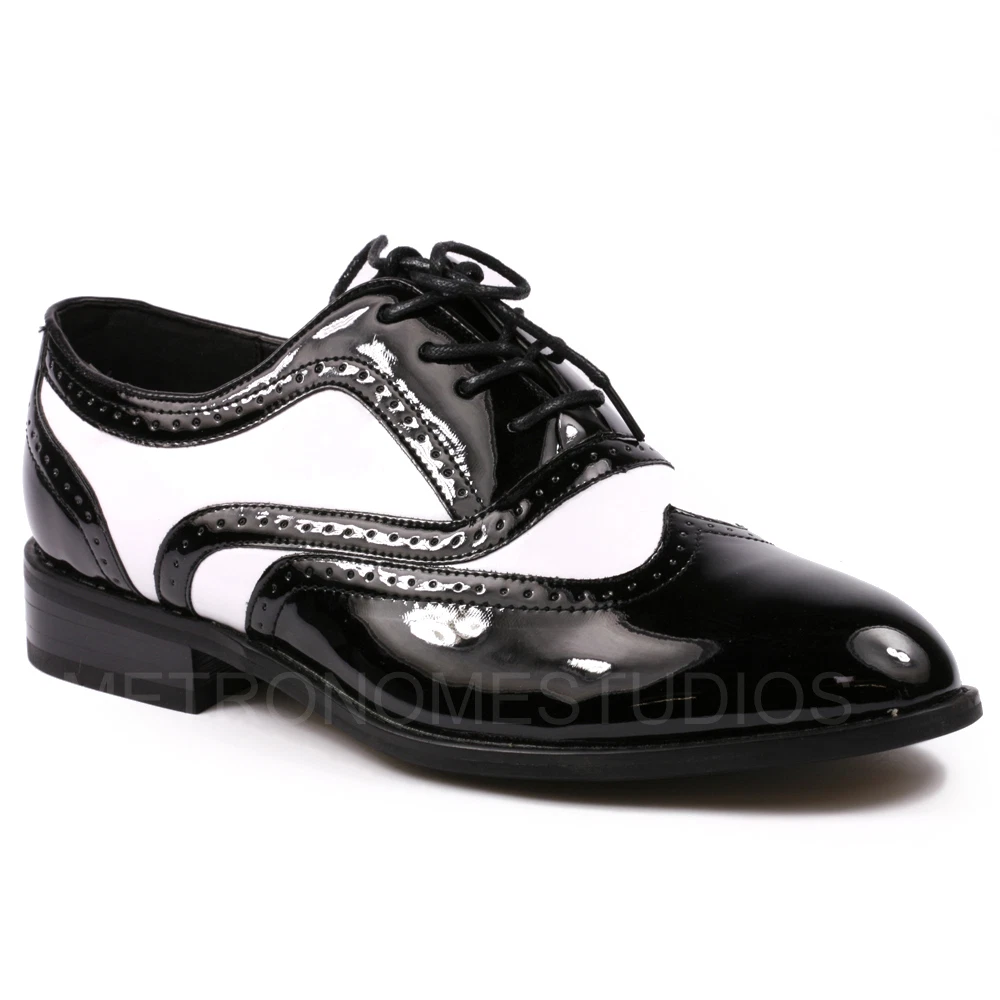 Men s Black White 1920 s Tuxedo Wing Tip Lace Up Oxford Dress Shoe