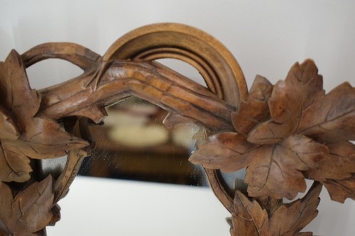 Antique French Black Forest Louis XVI Style Small Mirror Floral Carved Wood 19th - Picture 18 of 22