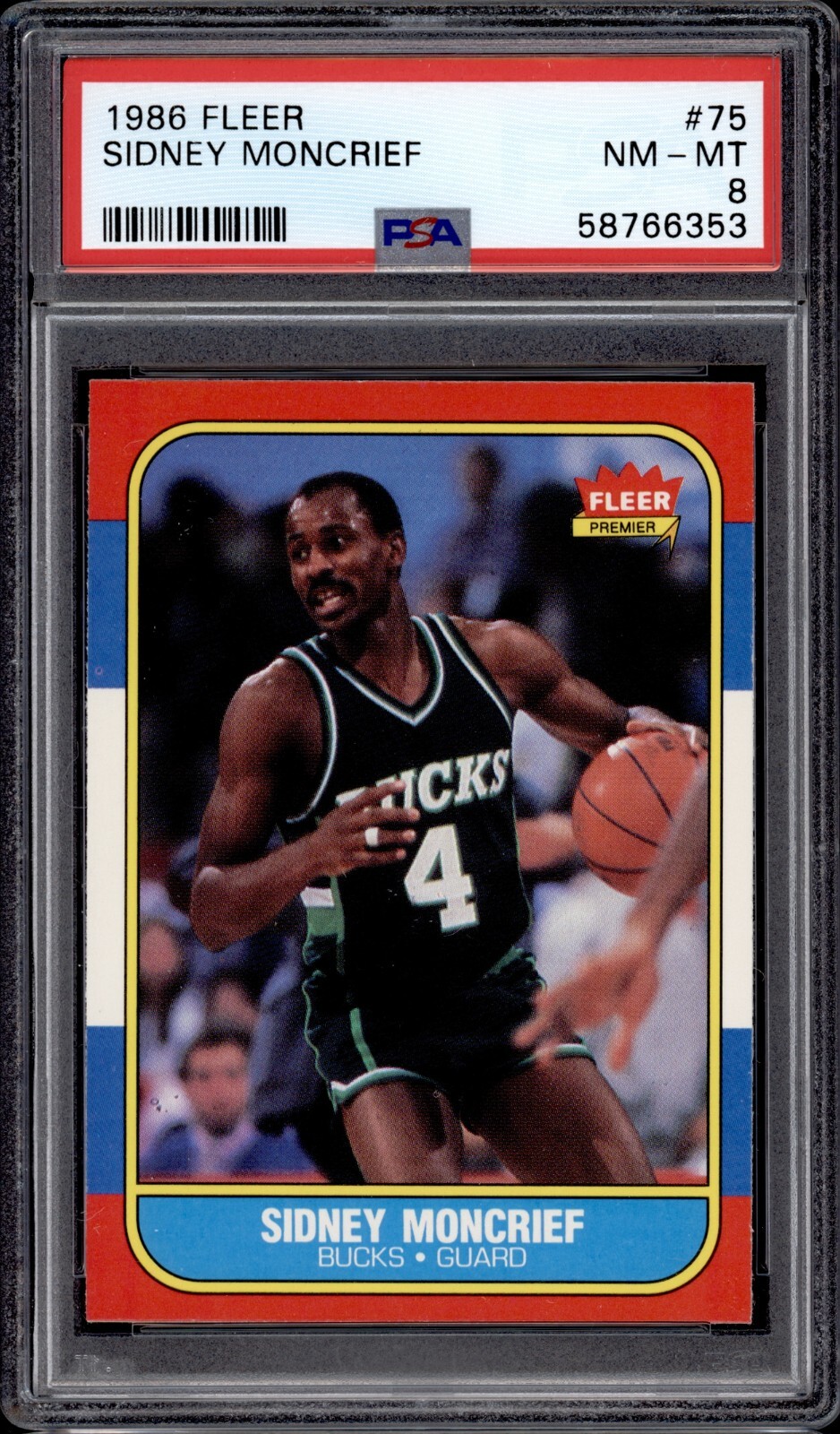 1986 FLEER #75 SIDNEY MONCRIEF BASKETBALL PSA 8 NEAR MINT- MINT