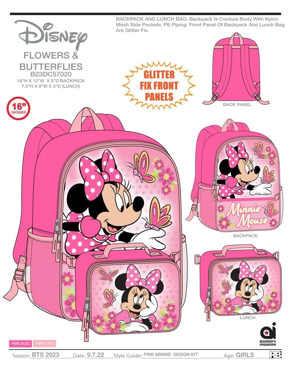 Disney Minnie Mouse Girls School Backpack Lunch Box Book Bag SET