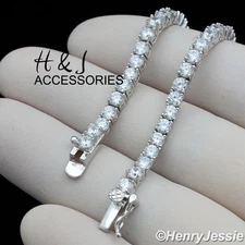 16"-30"MEN 14K WHITE GOLD PLATED 4MM BLING CZ 1 ROW TENNIS CHAIN NECKLACE*BN2