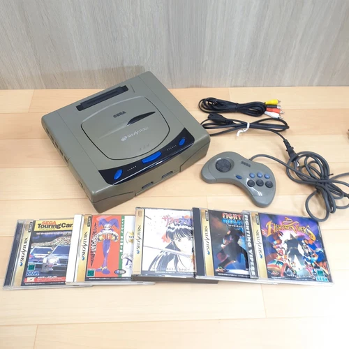 Sega Saturn console Japan Gray bundle with 5 games tested SG614