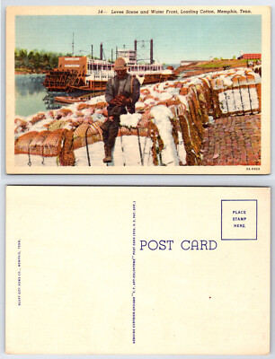 [C5] Postcard Levee Scene at Water Front Loading Cotton Memphis Tennessee unused