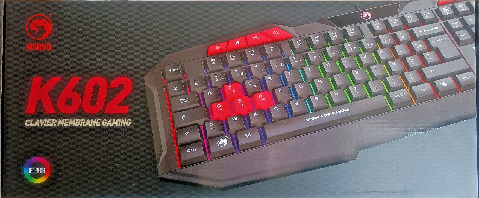 Clavier gamer à membrane MARVO K602fr AZERTY silencieux avec repose-poignet