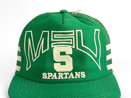 Vintage MSU Spartans Green 3 Stripe Snapback Mesh Trucker Hat USA - Picture 4 of 12