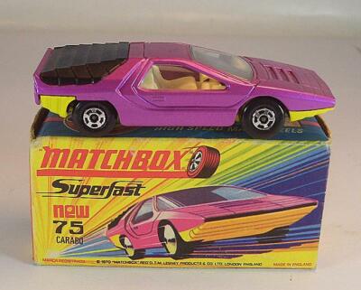 Matchbox Superfast Nr. 75 Alfa Carabo purplemetallic yellow Base I-Box 5#1405