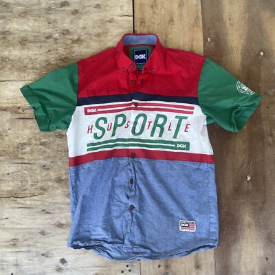 DGK Button Down Shirt Mens Small Red White Dirty Ghetto Kids