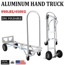 1000Lbs Heavy Duty 2 in 1 Aluminum Hand Truck Dolly Convertible Folding Cart
