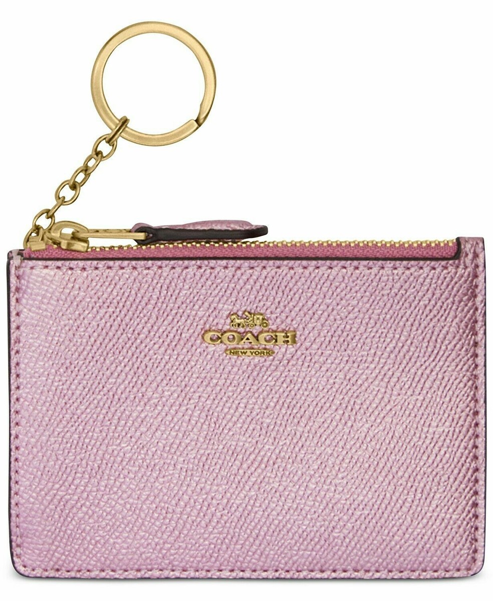 NWT $95 Coach Mini Leather Skinny ID Case Key Ring Wallet Metallic