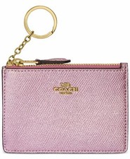 NWT 95 Coach Mini Leather Skinny ID Case Key Ring Wallet Metallic Pink C7213