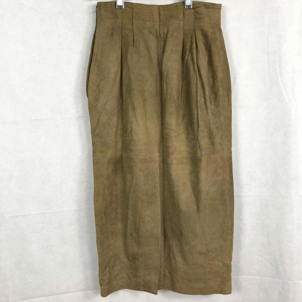 Linda Allard Ellen Tracy Skirt Women 2P Petite Brown Suede Leather Straight Midi - Image 4 of 4