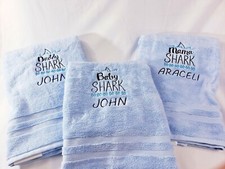 Personalized Baby Shark, Mama Shark, Daddy Shark Bath Towel --Name Embroidered