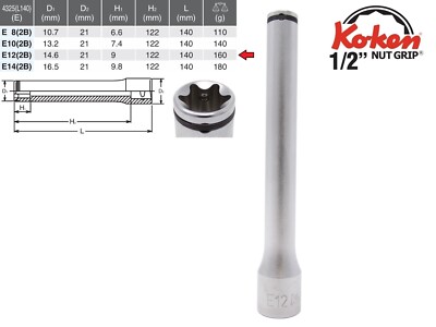 Koken 1/2'' Torx-Nut Grip Steckschlüssel extra lang (Zylinderkopfschraube)