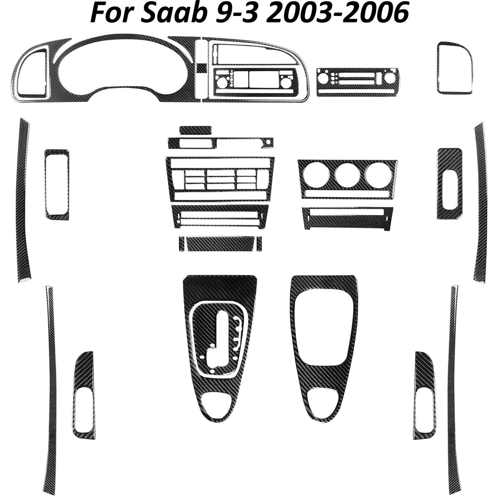 For Saab 9-3 03-06 24Pcs Real Carbon Fiber Full Kits Interior Cover Trim Set