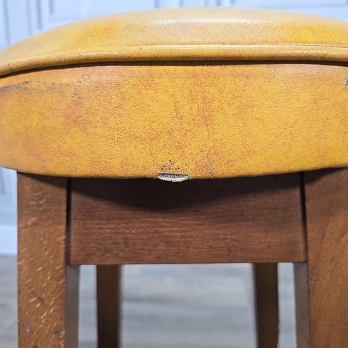 Single Retro Solid Wood Round Vinyl Upholstered Bar Stools Pub Seats - Man Cave - Picture 8 of 24